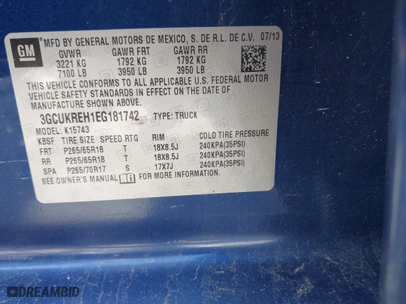 2014 Chevrolet Silverado 1500 LT with VIN 3GCUKREH1EG181742, listed as a IAAI auction lot 42001120 with 246,364 mi miles. Bid and sale history available at carsss.com. Image 9.
