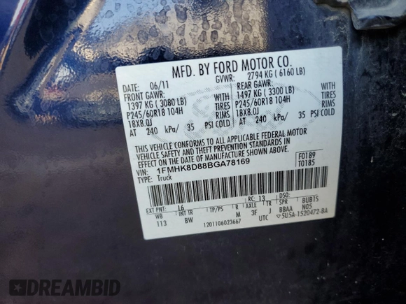 2011 Ford Explorer XLT z VIN 1FMHK8D88BGA78169, wystawiony jako Copart lot #83055244 z przebiegiem 131 038 mil mil oraz Szkoda całkowita • Salvage title. Historia ofert i sprzedaży dostępna na DreamBid. Obrazek 13.