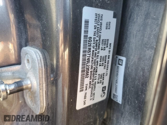 2009 Pontiac G8 with VIN 6G2ER57749L235662, listed as a Copart auction lot 73972344 with 146,384 mi miles and Salvage Title. Bid and sale history available at DreamBid. Image 14.