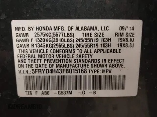 2015 Acura MDX Tech Pkg with VIN 5FRYD4H43FB015168, listed as a IAAI auction lot 41342807 with 85,366 mi miles. Bid and sale history available at carsss.com. Image 9.
