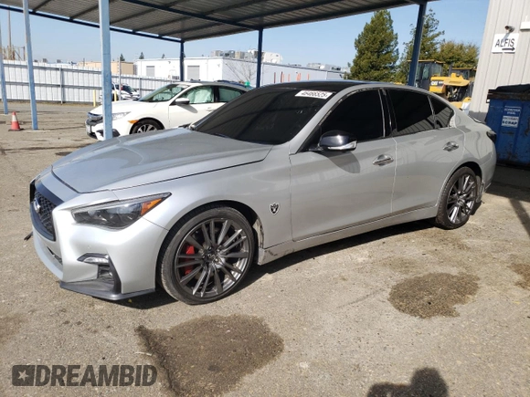 2019 Infiniti Q50 RED SPORT 400 with VIN JN1FV7AP9KM760846, listed as a Copart auction lot 46466525 with 54,485 mi miles and Salvage Title. Bid and sale history available at carsss.com. Image 1.
