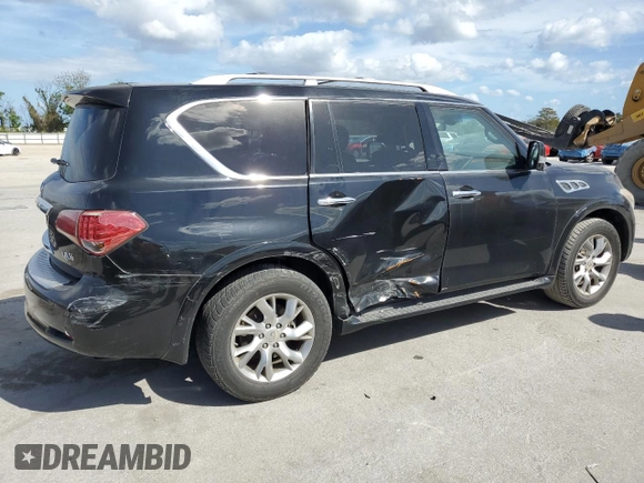 2011 Infiniti QX56 7-passenger with VIN JN8AZ2NF7B9501652, listed as a Copart auction lot 76238674 with 102,157 mi miles and Salvage Title. Bid and sale history available at carsss.com. Image 3.