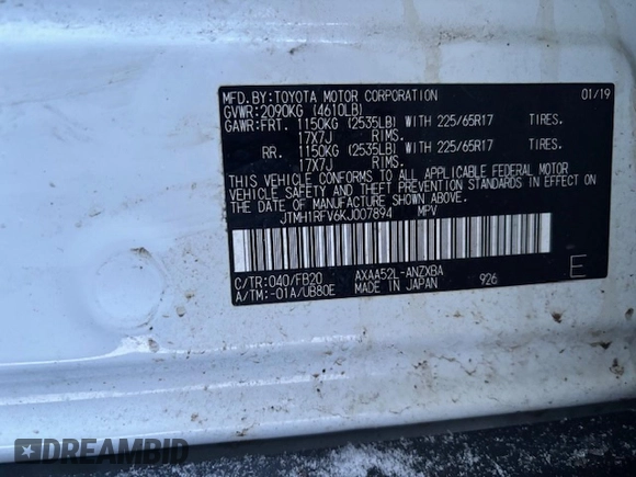 2019 Toyota RAV4 LE with VIN JTMH1RFV6KJ007894, listed as a Copart auction lot 78693314 with 0 mi miles and Salvage Title. Bid and sale history available at carsss.com. Image 8.