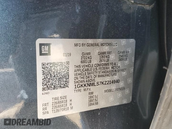 2019 GMC Acadia SLT with VIN 1GKKNMLS7KZ214940, listed as a Copart auction lot 41799835 with 92,551 mi miles and Salvage Title. Bid and sale history available at carsss.com. Image 14.
