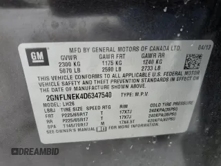 2013 Chevrolet Equinox LT with VIN 2GNFLNEK4D6347540, listed as a Copart auction lot 42527495 with Not Provided miles and Clean Title. Bid and sale history available at DreamBid. Image 13.