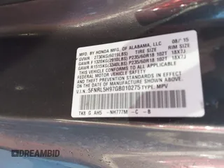 2016 Honda Odyssey Touring Elite with VIN 5FNRL5H97GB010275, listed as a IAAI auction lot 41655328 with Not Provided miles. Bid and sale history available at carsss.com. Image 9.