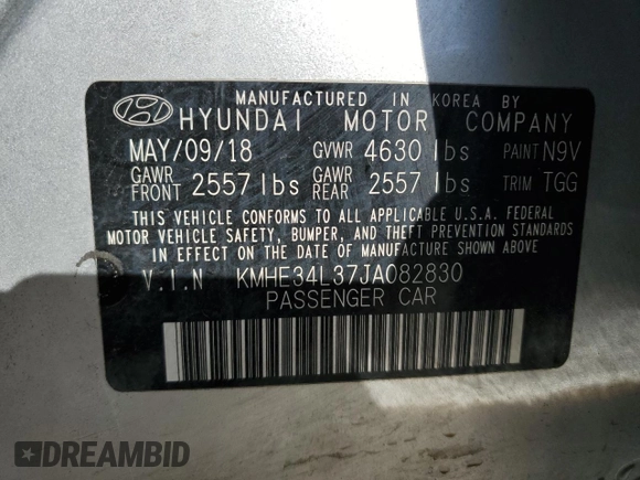 2018 Hyundai Sonata Hybrid Limited with VIN KMHE34L37JA082830, listed as a Copart auction lot 82709864 with 117,884 mi miles and Salvage Title. Bid and sale history available at carsss.com. Image 13.