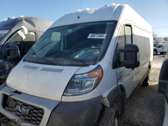 2019 Ram ProMaster Cargo Van with VIN 3C6URVJG7KE504143, listed as a Copart auction lot 45877345 with 300,689 mi miles and Salvage Title. Bid and sale history available at carsss.com. Image 1.