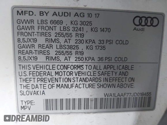 2018 Audi Q7 Premium Plus с VIN WA1LAAF77JD018455, выставлен на аукционе IAAI как лот 42385502 с пробегом 98 353 миль миль и . История ставок и продаж доступна на DreamBid. Изображение 9.