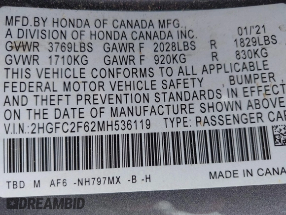 2021 Honda Civic LX с VIN 2HGFC2F62MH536119, выставлен на аукционе IAAI как лот 42123879 с пробегом 24 546 миль миль и . История ставок и продаж доступна на DreamBid. Изображение 9.