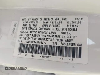 2011 Honda Accord EX-L with VIN 1HGCP3F84BA030771, listed as a IAAI auction lot 42115944 with 203,597 mi miles and . Bid and sale history available at DreamBid. Image 9.