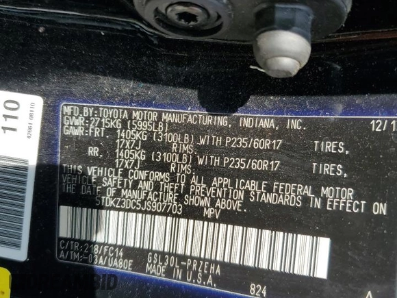 2018 Toyota Sienna LE Auto Access Seat with VIN 5TDKZ3DC5JS907703, listed as a Copart auction lot 50180255 with 83,551 mi miles and Salvage title. Bid and sale history available at DreamBid. Image 14.