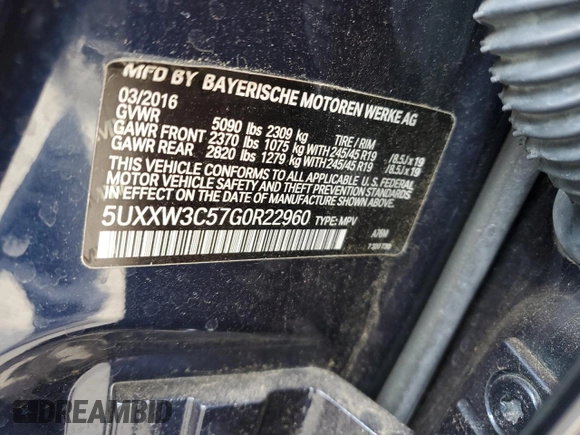 2016 BMW X4 xDrive28i with VIN 5UXXW3C57G0R22960, listed as a Copart auction lot 47157234 with 100,776 mi miles. Bid and sale history available at carsss.com. Image 13.