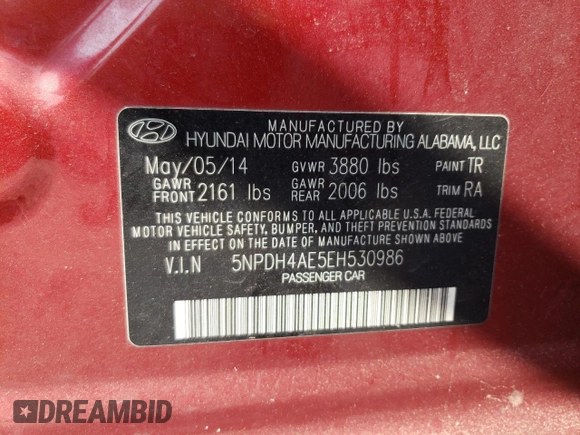 2014 Hyundai Elantra Limited z VIN 5NPDH4AE5EH530986, wystawiony jako Copart lot #58579715 z przebiegiem 186 583 mil mil oraz Czysty tytuł • Clean title. Historia ofert i sprzedaży dostępna na DreamBid. Obrazek 12.