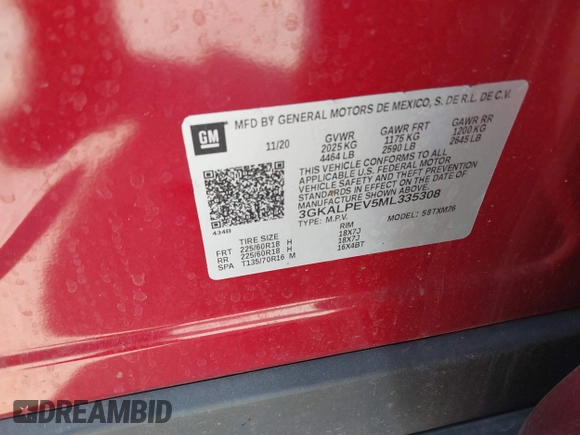 2021 GMC Terrain SLT z VIN 3GKALPEV5ML335308, wystawiony jako IAAI lot #41733059 z przebiegiem 96 314 mil mil oraz . Historia ofert i sprzedaży dostępna na DreamBid. Obrazek 9.