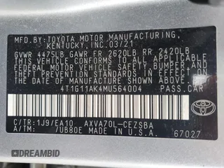 2021 Toyota Camry SE Nightshade with VIN 4T1G11AK4MU564004, listed as a Copart auction lot 47762515 with 144,293 mi miles and Salvage Title. Bid and sale history available at carsss.com. Image 12.
