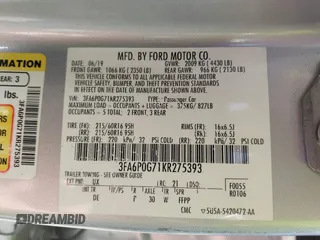 2019 Ford Fusion S with VIN 3FA6P0G71KR275393, listed as a IAAI auction lot 41827288 with 108,160 mi miles and . Bid and sale history available at DreamBid. Image 9.
