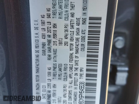 2023 Mazda CX-30 S Carbon Edition with VIN 3MVDMBCM9PM545538, listed as a Copart auction lot 86072184 with 29,395 mi miles and Salvage Title. Bid and sale history available at DreamBid. Image 14.