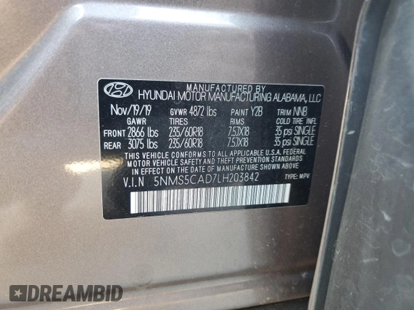 2020 Hyundai Santa Fe Limited with VIN 5NMS5CAD7LH203842, listed as a Copart auction lot 47041005 with 50,692 mi miles and Salvage Title. Bid and sale history available at carsss.com. Image 12.