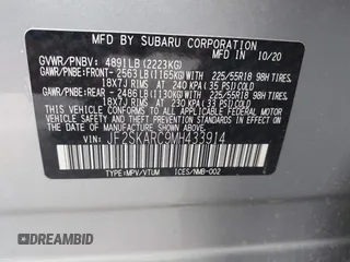 2021 Subaru Forester Sport with VIN JF2SKARC9MH433914, listed as a IAAI auction lot 41905614 with 89,183 mi miles. Bid and sale history available at carsss.com. Image 9.