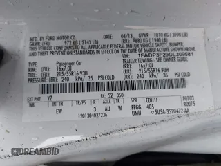 2013 Ford Focus SE с VIN 1FADP3F29DL309581, выставлен на аукционе IAAI как лот 42391300 с пробегом 280 531 миль миль и . История ставок и продаж доступна на DreamBid. Изображение 9.