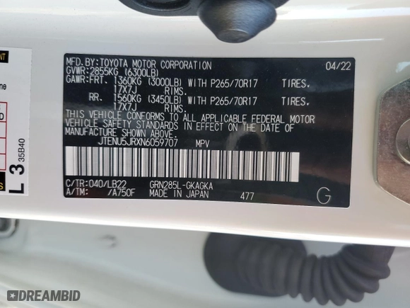 2022 Toyota 4Runner SR5 Premium with VIN JTENU5JRXN6059707, listed as a Copart auction lot 44274095 with 21,404 mi miles and Salvage Title. Bid and sale history available at carsss.com. Image 13.