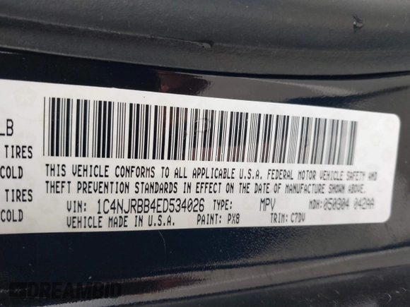 2014 Jeep Patriot Sport with VIN 1C4NJRBB4ED534026, listed as a IAAI auction lot 41850049 with 178,989 mi miles. Bid and sale history available at carsss.com. Image 9.
