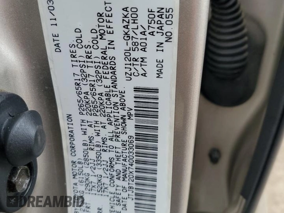 2004 Lexus GX 470 z VIN JTJBT20X740033069, wystawiony jako Copart lot #56011045 z przebiegiem 263 891 mil mil oraz Czysty tytuł • Clean title. Historia ofert i sprzedaży dostępna na DreamBid. Obrazek 13.