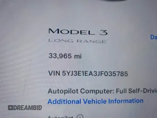 2018 Tesla Model 3 Long Range Battery with VIN 5YJ3E1EA3JF035785, listed as a IAAI auction lot 41986774 with 33,965 mi miles and . Bid and sale history available at DreamBid. Image 15.
