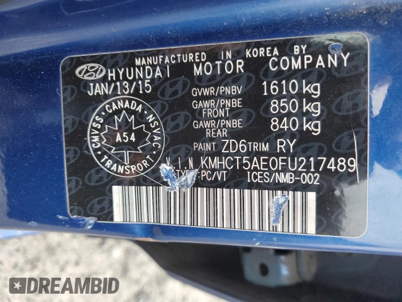 2015 Hyundai Accent GS with VIN KMHCT5AE0FU217489, listed as a Copart auction lot 51782615 with 134,936 mi miles and Salvage Title. Bid and sale history available at carsss.com. Image 13.