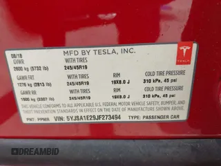 2018 Tesla Model S 75D with VIN 5YJSA1E29JF273494, listed as a IAAI auction lot 42246104 with 93,870 mi miles and . Bid and sale history available at DreamBid. Image 9.