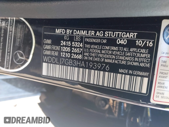 2017 Mercedes-Benz CLS 63 S AMG with VIN WDDLJ7GB3HA193976, listed as a IAAI auction lot 42059554 with 99,356 mi miles and . Bid and sale history available at DreamBid. Image 9.