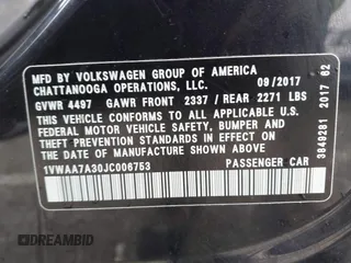 2018 Volkswagen Passat S with VIN 1VWAA7A30JC006753, listed as a IAAI auction lot 42474068 with 116,254 mi miles and . Bid and sale history available at DreamBid. Image 9.