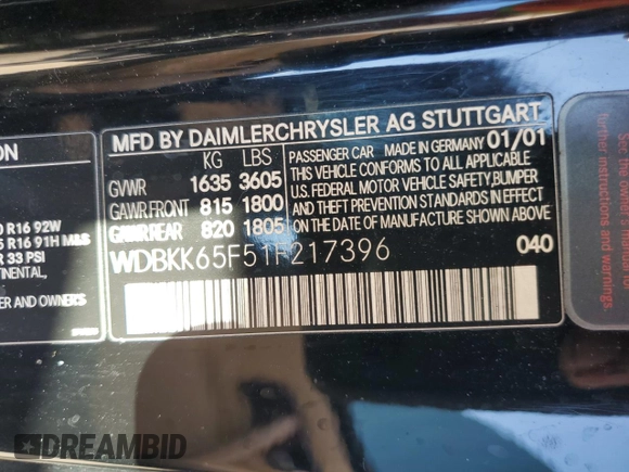 2001 Mercedes-Benz SLK-Class with VIN WDBKK65F51F217396, listed as a Copart auction lot 74339214 with 56,281 mi miles and Salvage Title. Bid and sale history available at carsss.com. Image 13.