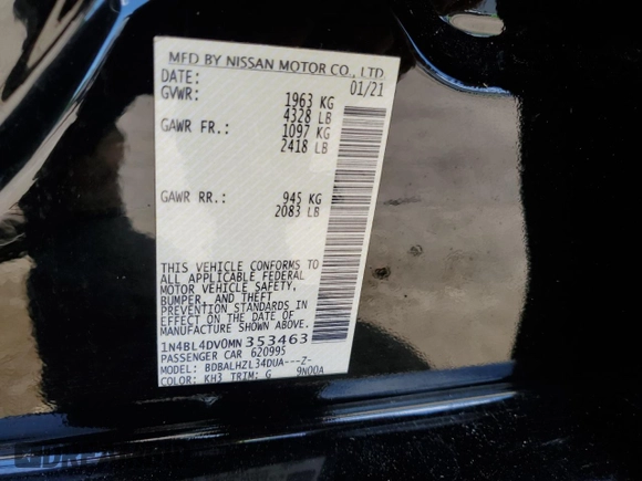 2021 Nissan Altima 2.5 SV with VIN 1N4BL4DV0MN353463, listed as a Copart auction lot 62291304 with 104,768 mi miles and Salvage Title. Bid and sale history available at carsss.com. Image 12.