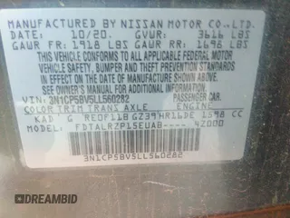 2020 Nissan Kicks S with VIN 3N1CP5BV5LL560282, listed as a IAAI auction lot 41164350 with 68,095 mi miles and . Bid and sale history available at carsss.com. Image 9.