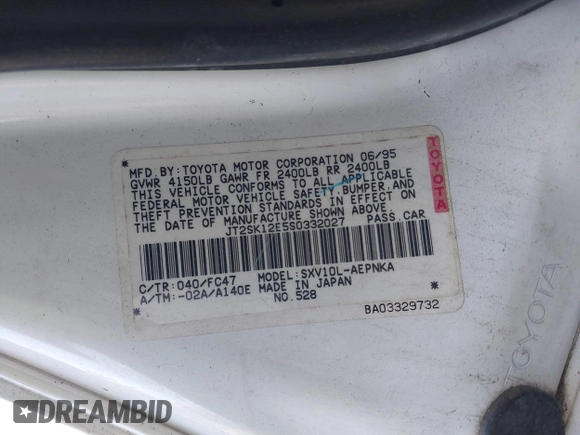 1995 Toyota Camry LE z VIN JT2SK12E5S0332027, wystawiony jako IAAI lot #42078977 z przebiegiem 128 929 mil mil oraz . Historia ofert i sprzedaży dostępna na DreamBid. Obrazek 9.
