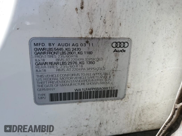 2011 Audi Q5 Premium Plus z VIN WA1LFAFP6BA088131, wystawiony jako Copart lot #54362445 z przebiegiem 145 591 mil mil oraz Szkoda całkowita • Salvage title. Historia ofert i sprzedaży dostępna na DreamBid. Obrazek 13.
