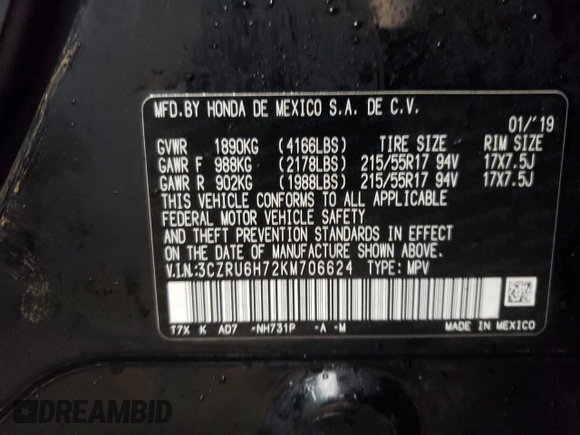 2019 Honda HR-V EX-L with VIN 3CZRU6H72KM706624, listed as a Copart auction lot 87259924 with 31,333 mi miles and Salvage Title. Bid and sale history available at carsss.com. Image 13.