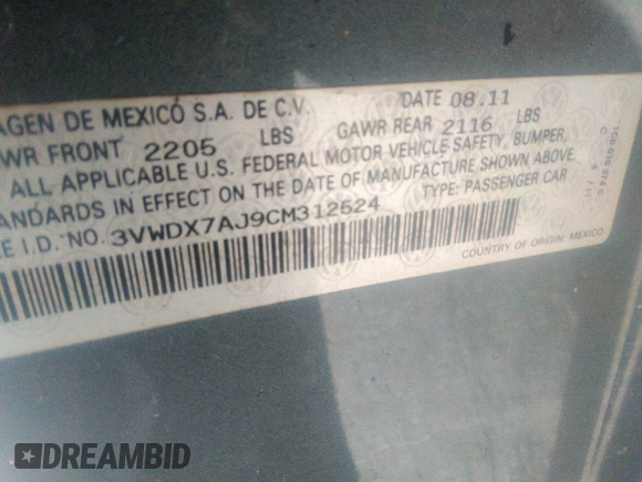 2012 Volkswagen Jetta SE с VIN 3VWDX7AJ9CM312524, выставлен на аукционе IAAI как лот 36064172 с пробегом Не указан миль и . История ставок и продаж доступна на DreamBid. Изображение 9.