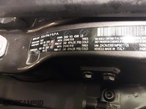 2021 Jeep Renegade Latitude with VIN ZACNJDBB1MPM71726, listed as a IAAI auction lot 41607723 with 30,655 mi miles. Bid and sale history available at carsss.com. Image 9.