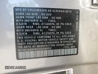 2012 Volkswagen Touareg с VIN WVGEG9BP6CD008533, выставлен на аукционе Copart как лот 60356345 с пробегом 103 270 миль миль и Чистый • Clean title. История ставок и продаж доступна на DreamBid. Изображение 13.