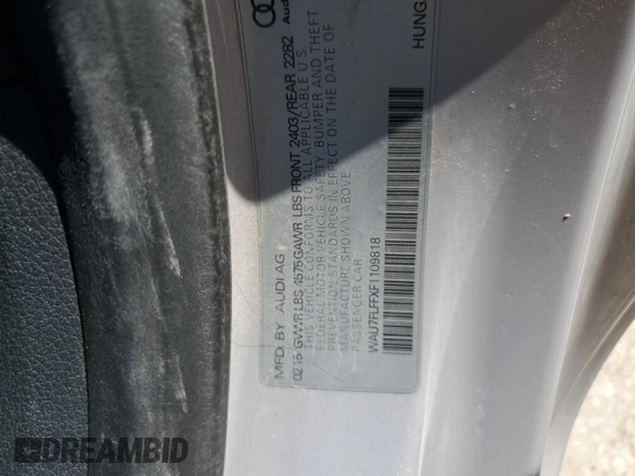 2015 Audi A3 с VIN WAU7FLFFXF1109818, выставлен на аукционе Copart как лот 58833324 с пробегом 5 525 миль миль и Списание • Salvage title. История ставок и продаж доступна на DreamBid. Изображение 12.