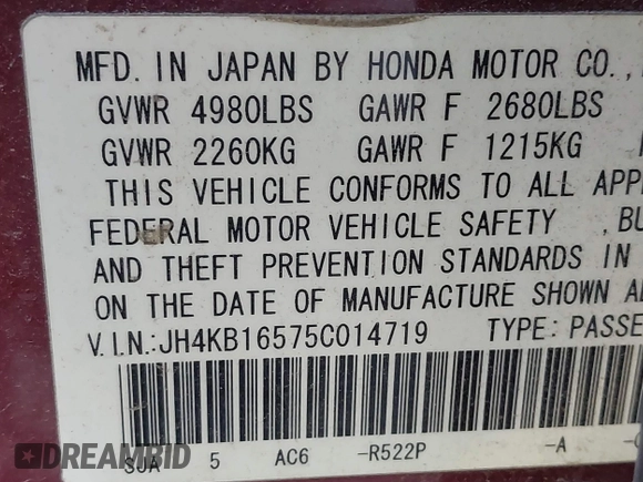 2005 Acura RL с VIN JH4KB16575C014719, выставлен на аукционе IAAI как лот 40914486 с пробегом 192 698 миль миль и . История ставок и продаж доступна на DreamBid. Изображение 9.