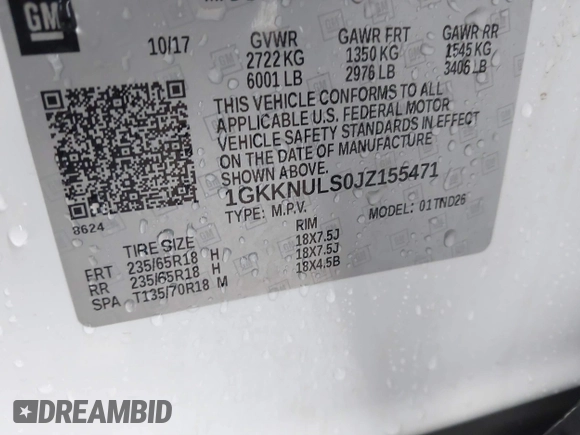 2018 GMC Acadia SLT with VIN 1GKKNULS0JZ155471, listed as a IAAI auction lot 41702856 with 114,381 mi miles and . Bid and sale history available at DreamBid. Image 9.