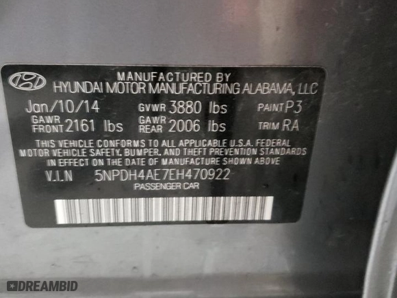 2014 Hyundai Elantra SE with VIN 5NPDH4AE7EH470922, listed as a Copart auction lot 50148905 with 114,002 mi miles and Salvage Title. Bid and sale history available at carsss.com. Image 13.