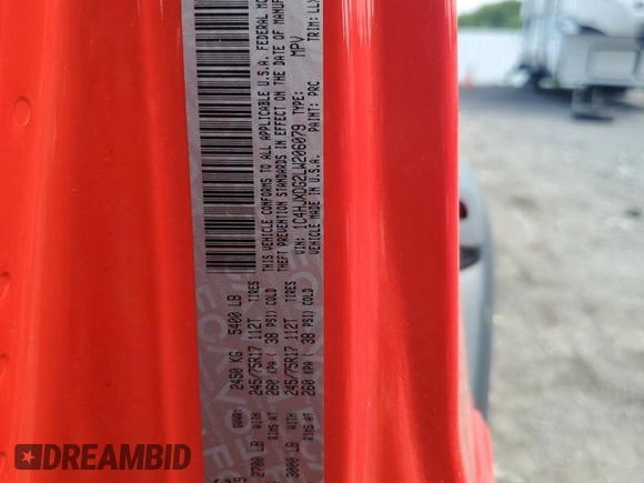 2020 Jeep Wrangler Unlimited Sport Altitude with VIN 1C4HJXDG2LW206079, listed as a Copart auction lot 59040695 with 77,917 mi miles and Salvage title. Bid and sale history available at DreamBid. Image 12.
