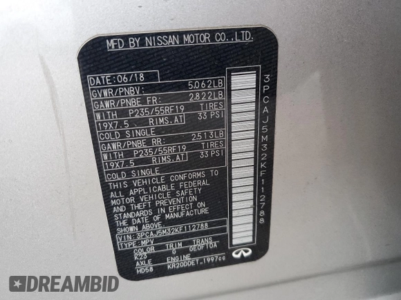 2019 Infiniti QX50 Pure с VIN 3PCAJ5M32KF112788, выставлен на аукционе Copart как лот 81741754 с пробегом 115 245 миль миль и Чистый • Clean title. История ставок и продаж доступна на DreamBid. Изображение 13.