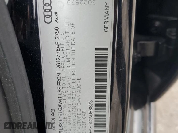 2016 Audi A6 Premium with VIN WAUFFAFC4GN056873, listed as a Copart auction lot 64122565 with 42,581 mi miles and Salvage title. Bid and sale history available at DreamBid. Image 12.