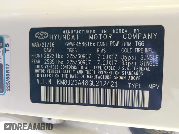 2016 Hyundai Tucson SE z VIN KM8J23A48GU212421, wystawiony jako IAAI lot #42072562 z przebiegiem 63 745 mil mil oraz . Historia ofert i sprzedaży dostępna na DreamBid. Obrazek 9.